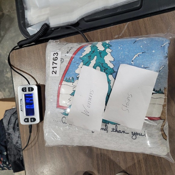 Vintage Cat Winter Sweatshirt Womens 1X Gray Collared Snowy Scenery Made USA 90s - Picture 13 of 13